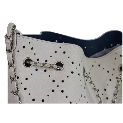 Chanel CC Drawstring Medium Perforated Caviar Bucket Bag White - 15% OFF