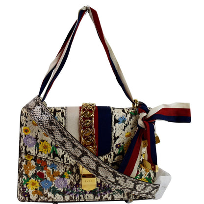 GUCCI Small Sylvie Floral Embroidered Roccia Snakeskin Shoulder Bag Multi 421882 - 25% OFF