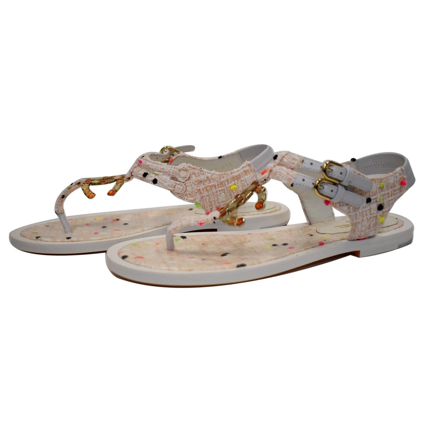 CHANEL Thong Tweed Sandals Off White Size 40