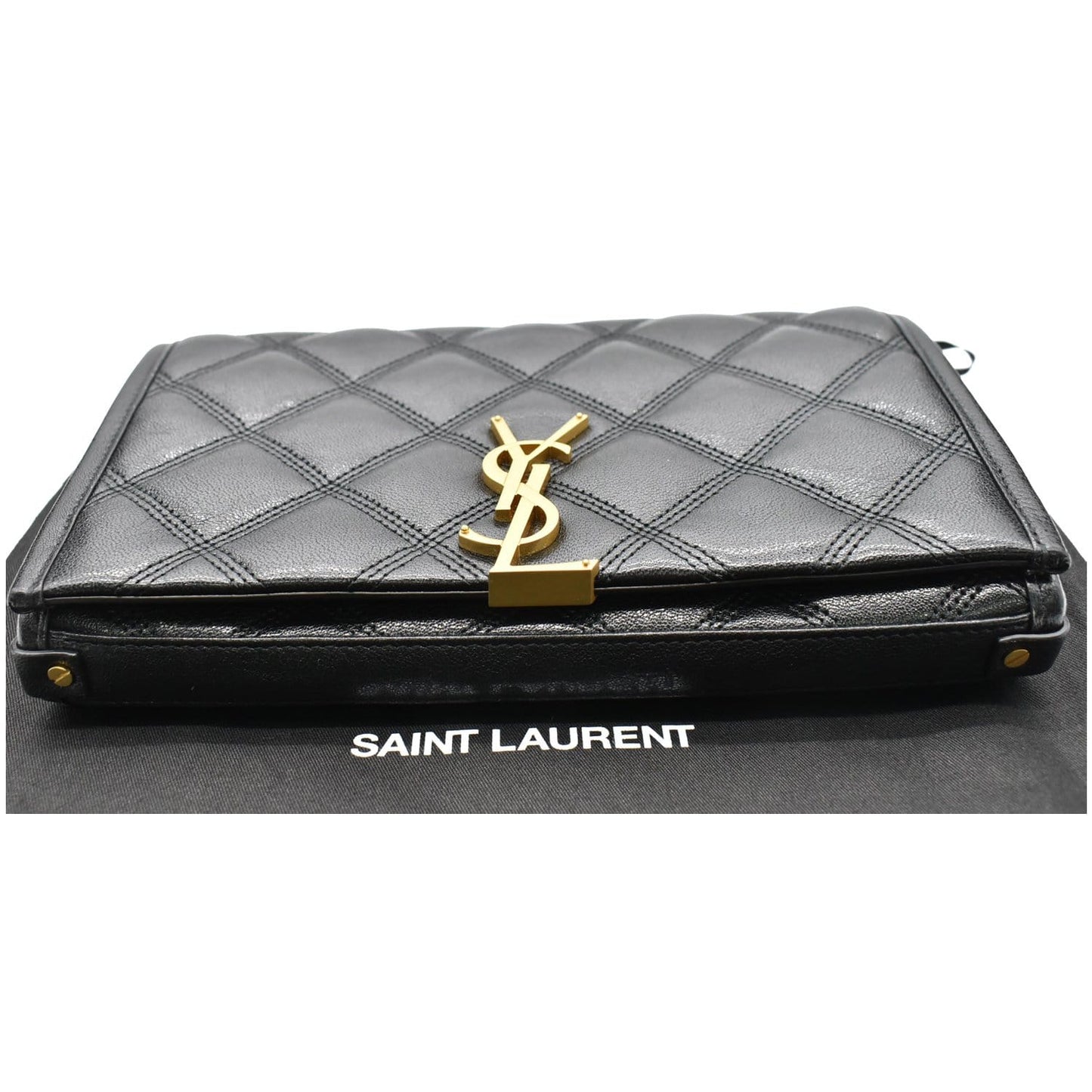 YVES SAINT LAURENT Becky Quilted Leather Crossbody Chain Wallet Black