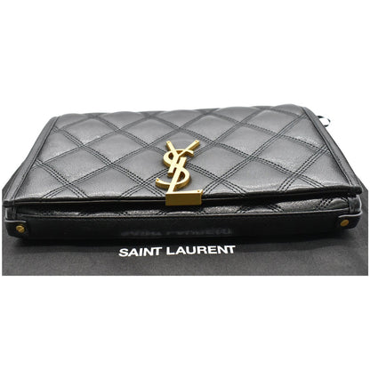 YVES SAINT LAURENT Becky Quilted Leather Crossbody Chain Wallet Black