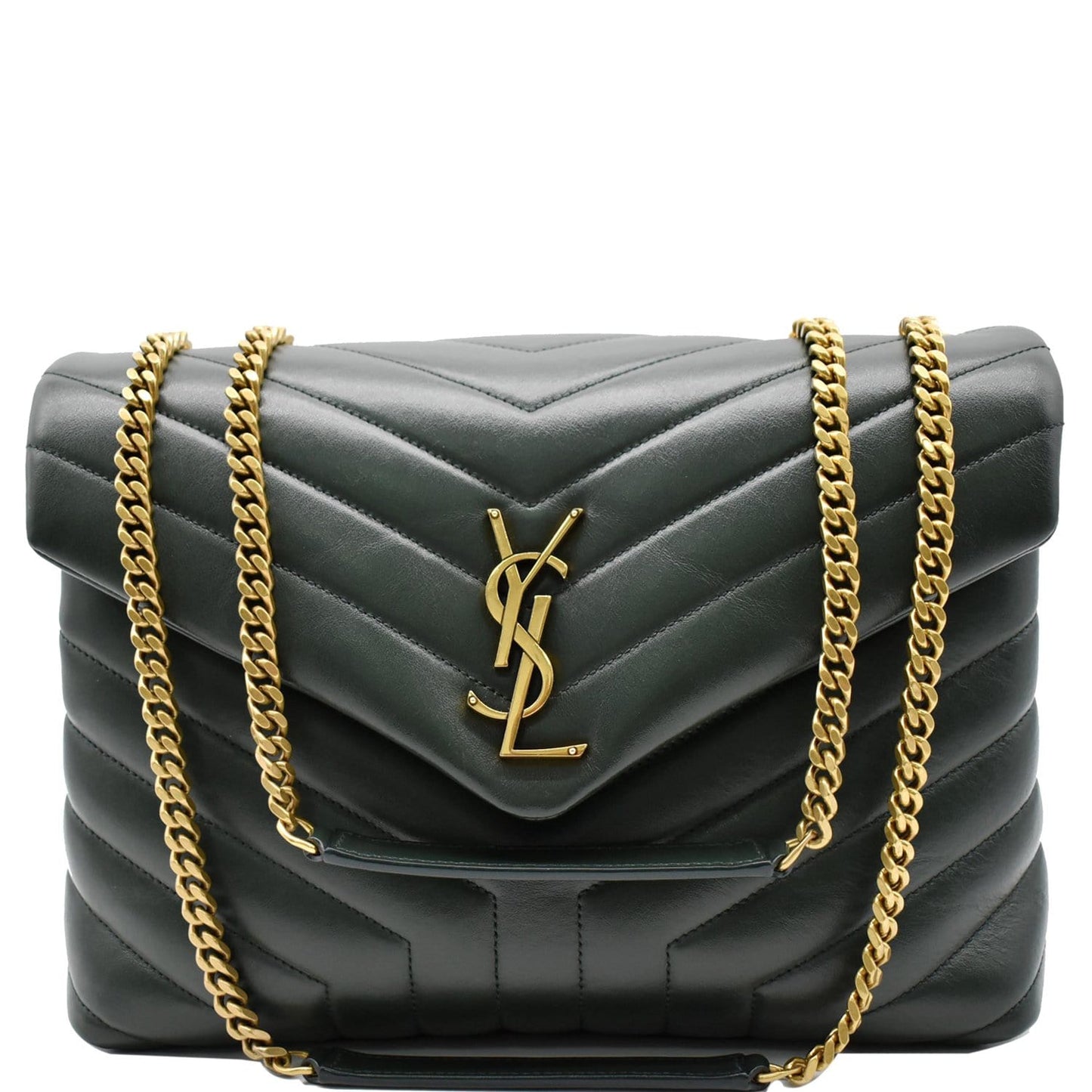YVES SAINT LAURENT Loulou Medium Matelasse Leather Chain Shoulder Bag Green