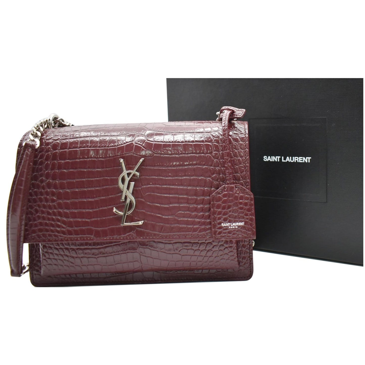 YVES SAINT LAURENT Sunset Medium Crocodile Leather Crossbody Bag Rouge Legion