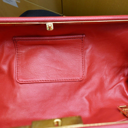 PRADA East-West Frame Saffiano Leather Clutch Bag Red
