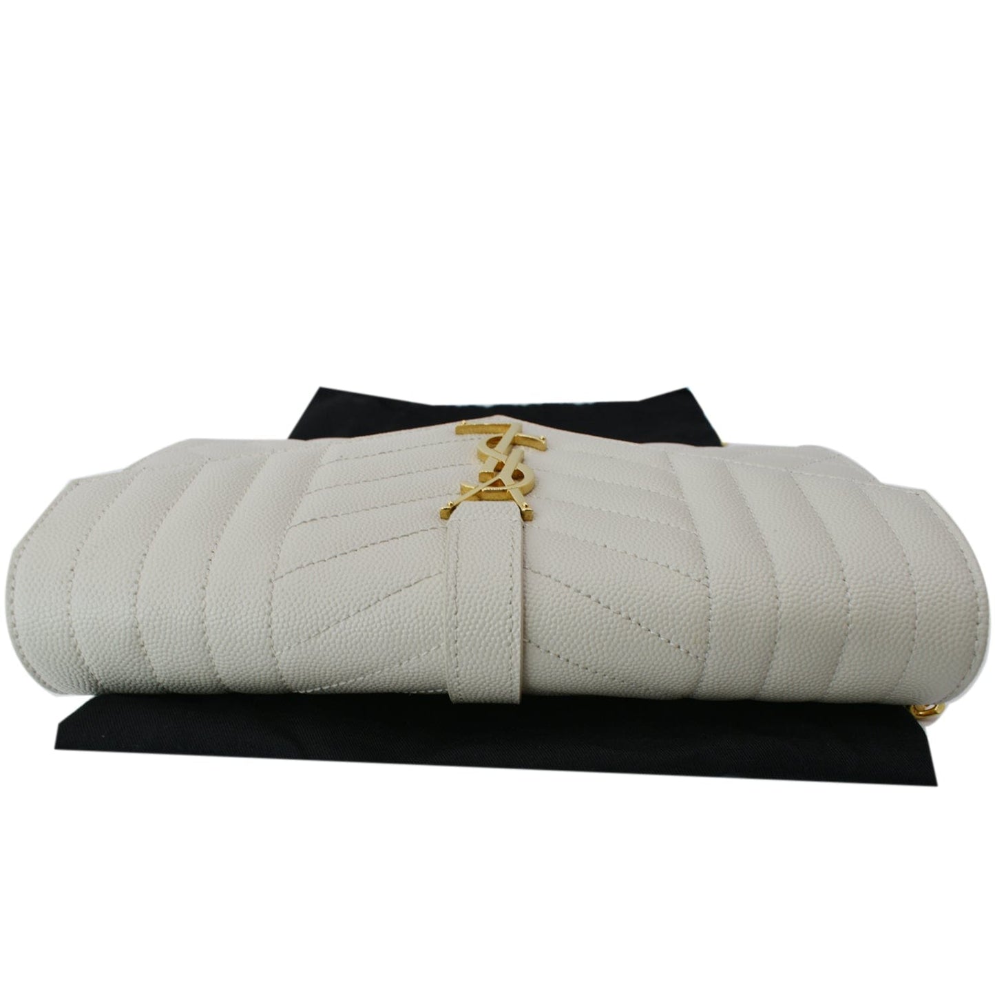 YVES SAINT LAURENT Mix Matelassé Small Grain De Poudre Chain Wallet Crossbody Bag Cream