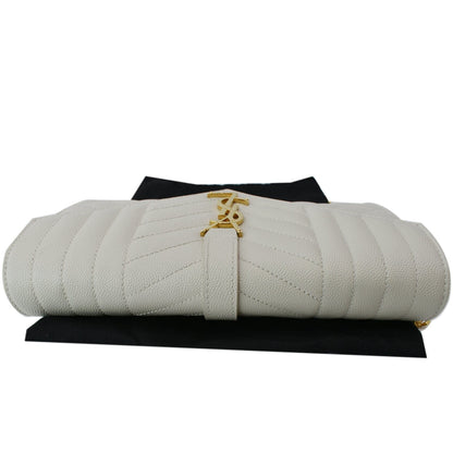 YVES SAINT LAURENT Mix Matelassé Small Grain De Poudre Chain Wallet Crossbody Bag Cream