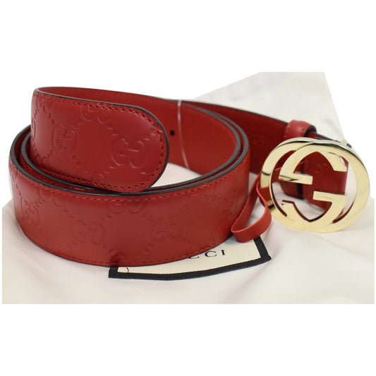 GUCCI Signature Leather Belt Red 370543 Size 90/36
