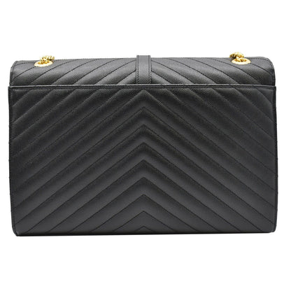YVES SAINT LAURENT Large Envelope Mix Matelasse Grain De Poudre Chain Shoulder Bag Black