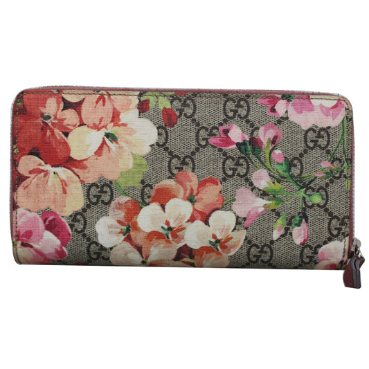 GUCCI GG Blooms Supreme Canvas Zip Around Wallet Beige/Ebony 404071