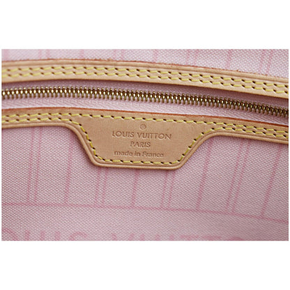 LOUIS VUITTON Neverfull MM Damier Azur Tote Bag Rose Ballerine