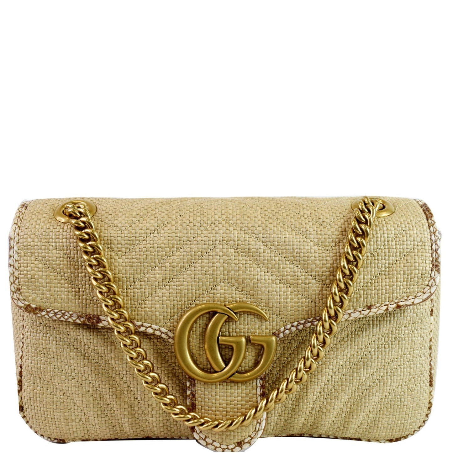 GUCCI GG Marmont Raffia Small Shoulder Bag Beige 443497 - 20% OFF