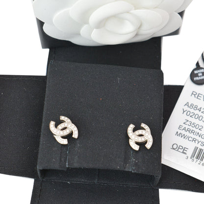 CHANEL CC Crystal Earrings Silver