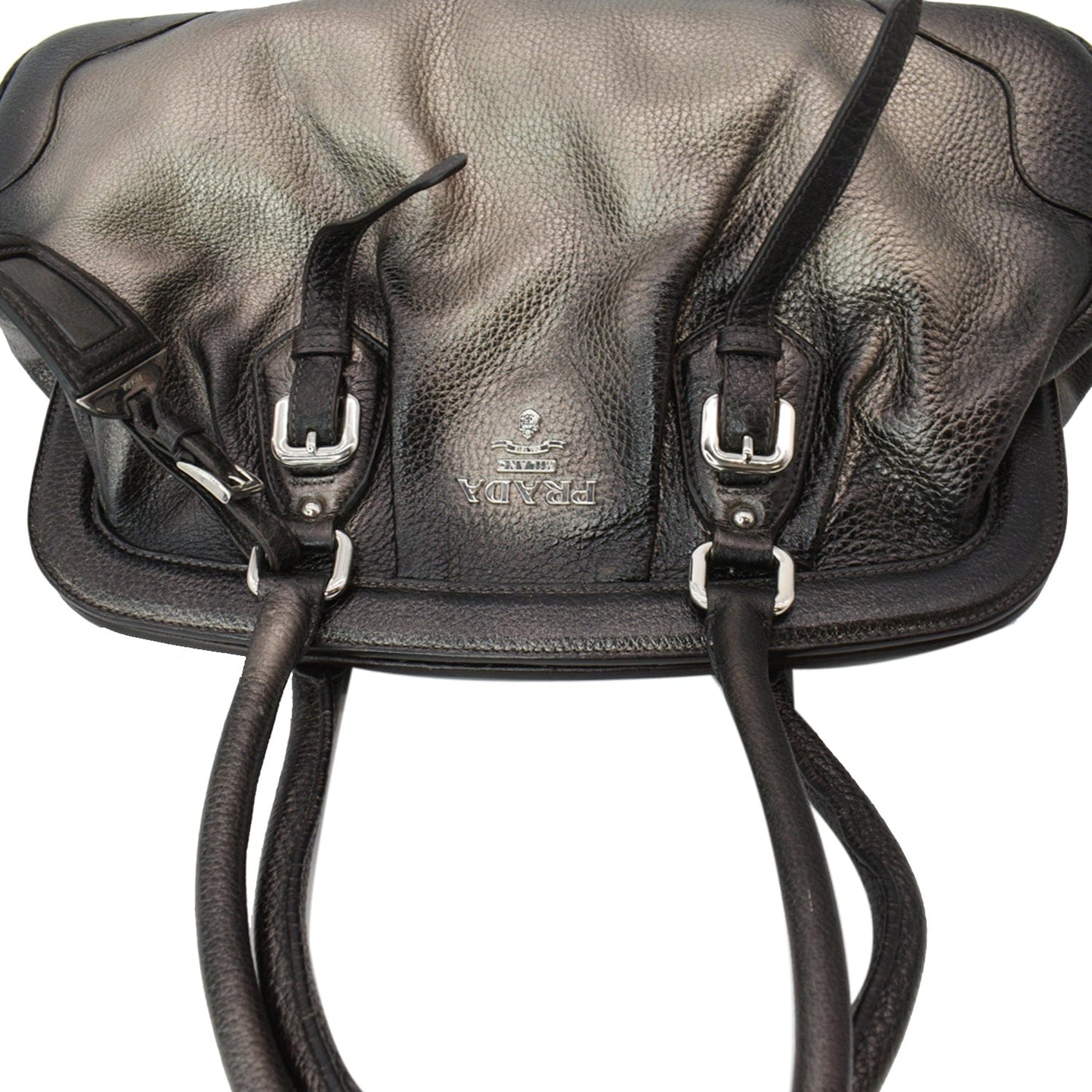PRADA Gradient Antik Frame Leather Satchel Bag Bronze Metallic
