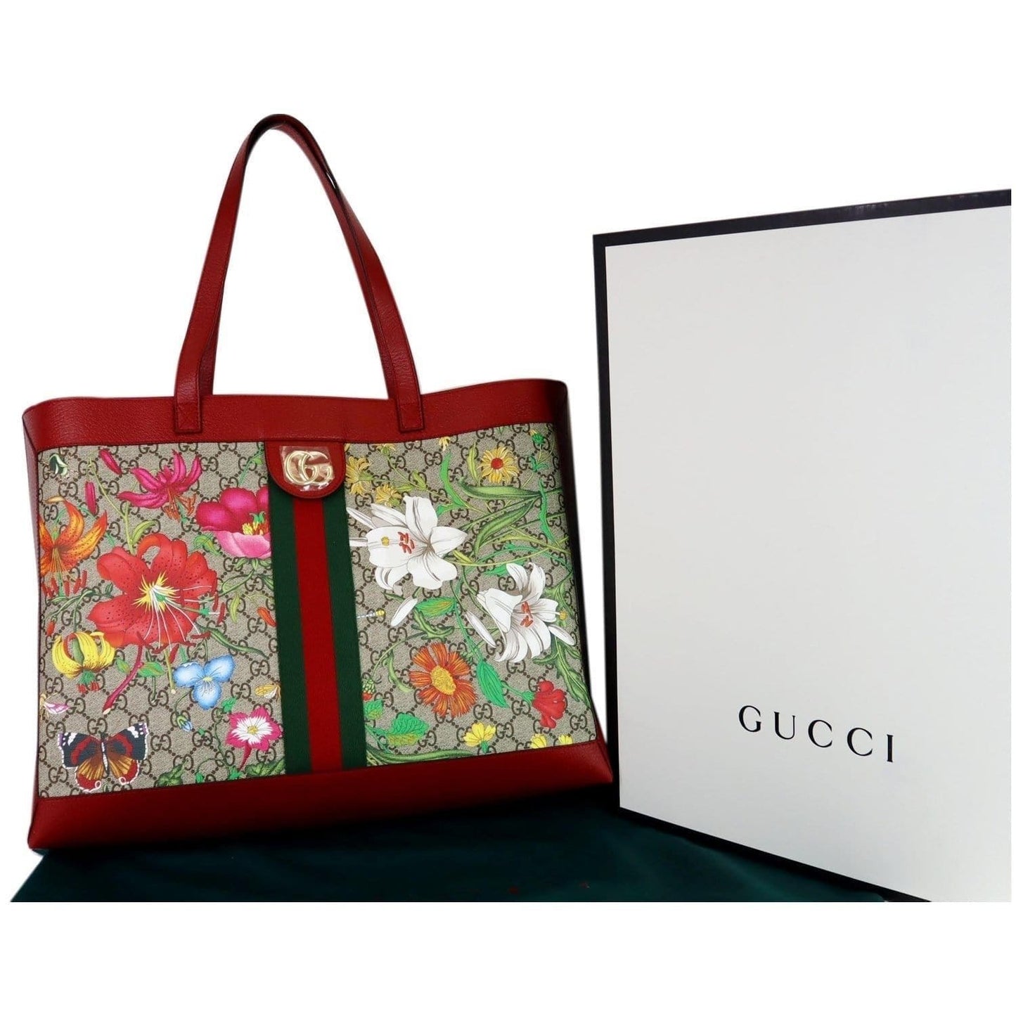 GUCCI Ophidia GG Flora Medium Tote Bag Red 547947