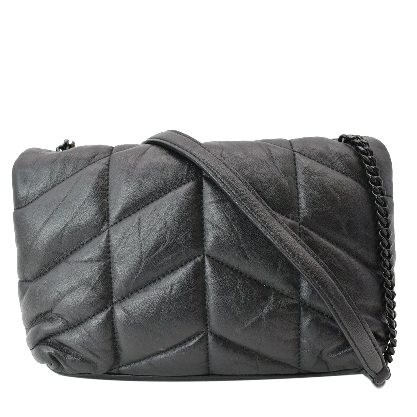 YVES SAINT LAURENT Small Loulou Puffer Quilted Lambskin Leather Crossbody Bag Black