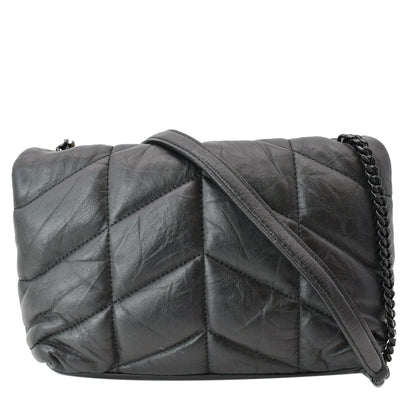 YVES SAINT LAURENT Small Loulou Puffer Quilted Lambskin Leather Crossbody Bag Black