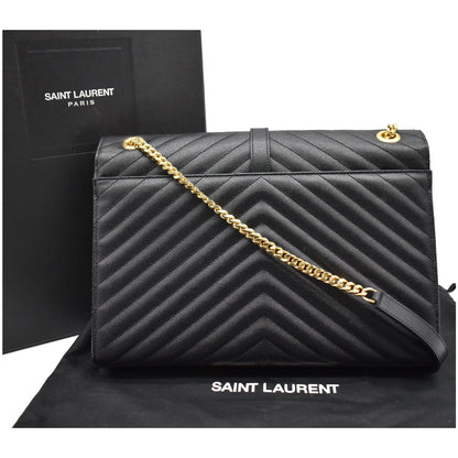 YVES SAINT LAURENT Large Envelope Grain De Poudre Chain Shoulder Bag Black