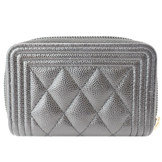 CHANEL Boy Small Zipped Quilted Caviar Coin Purse Wallet Black