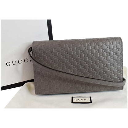 GUCCI Micro Guccissima Leather Crossbody Wallet Grey 466507