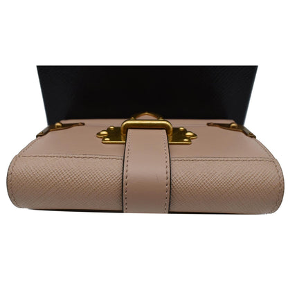 PRADA Cahier Saffiano French Compact Flap Wallet Beige
