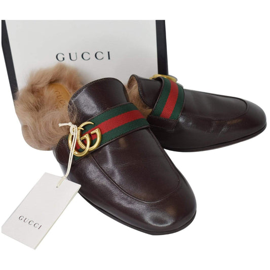 GUCCI Princetown Fur Leather Slipper Cocoa Brown US 7 - 25% OFF