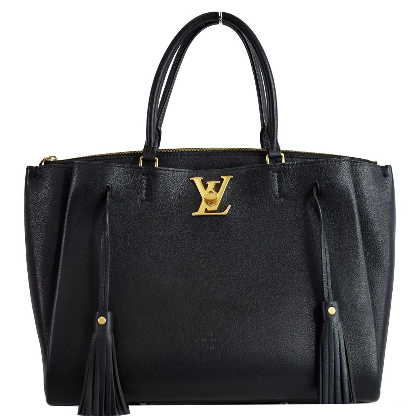 LOUIS VUITTON Lockmeto Calfskin Leather Tote Bag Black
