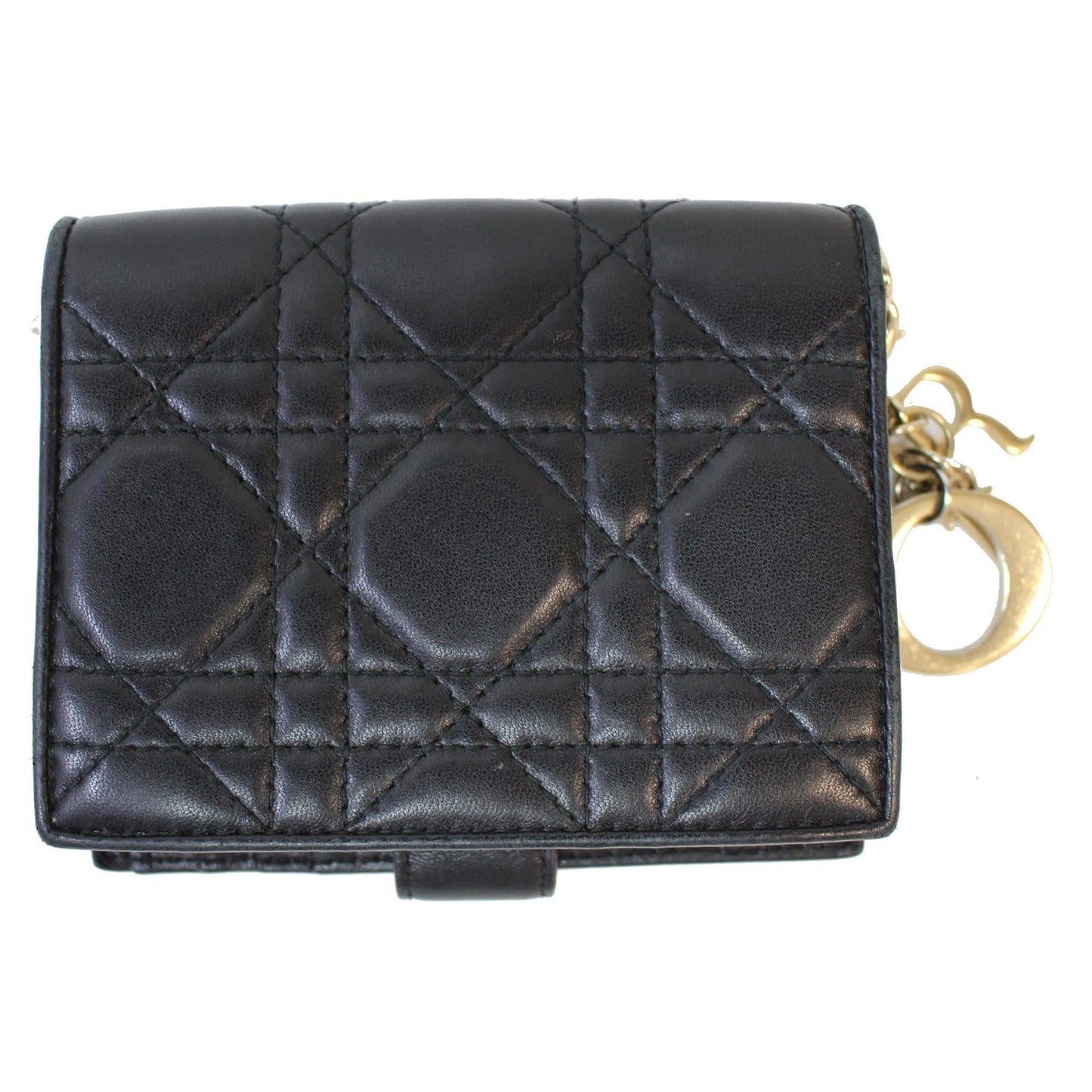 CHRISTIAN DIOR Mini Lady Dior Cannage Lambskin Compact Wallet Black