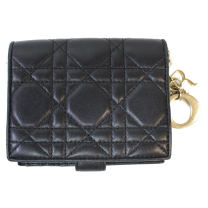 CHRISTIAN DIOR Mini Lady Dior Cannage Lambskin Compact Wallet Black