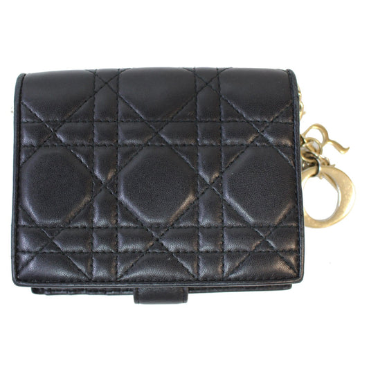 CHRISTIAN DIOR Mini Lady Dior Cannage Lambskin Compact Wallet Black