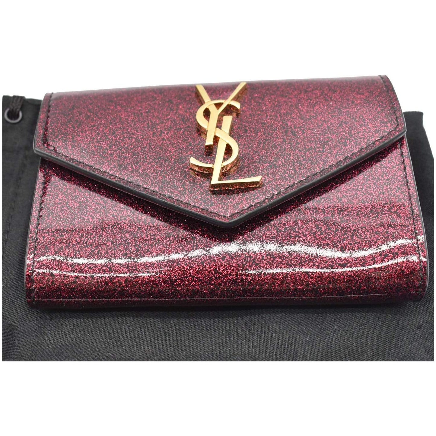 YVES SAINT LAURENT Envelope Glitter Patent Leather Wallet Red