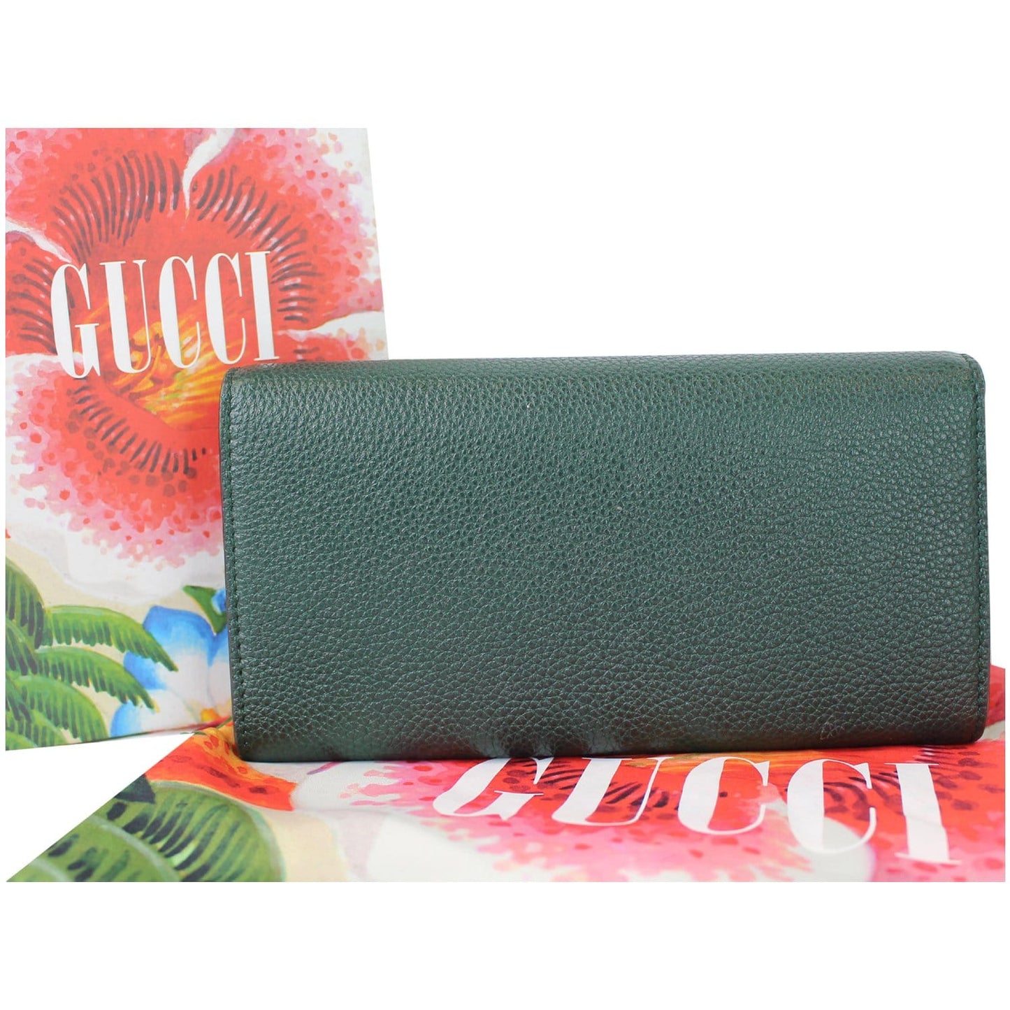GUCCI Zumi Grainy Leather Continental Wallet Dark Green 573612