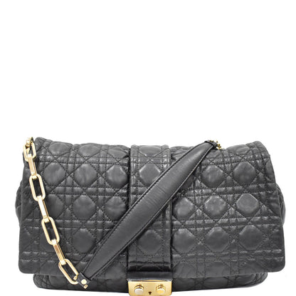 CHRISTIAN DIOR Cannage New Lock Flap Leather Shoulder Bag Black