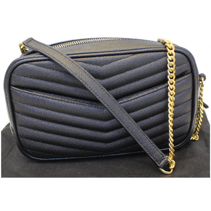 YVES SAINT LAURENT Mini Lou Grain De Poudre Camera Bag Black