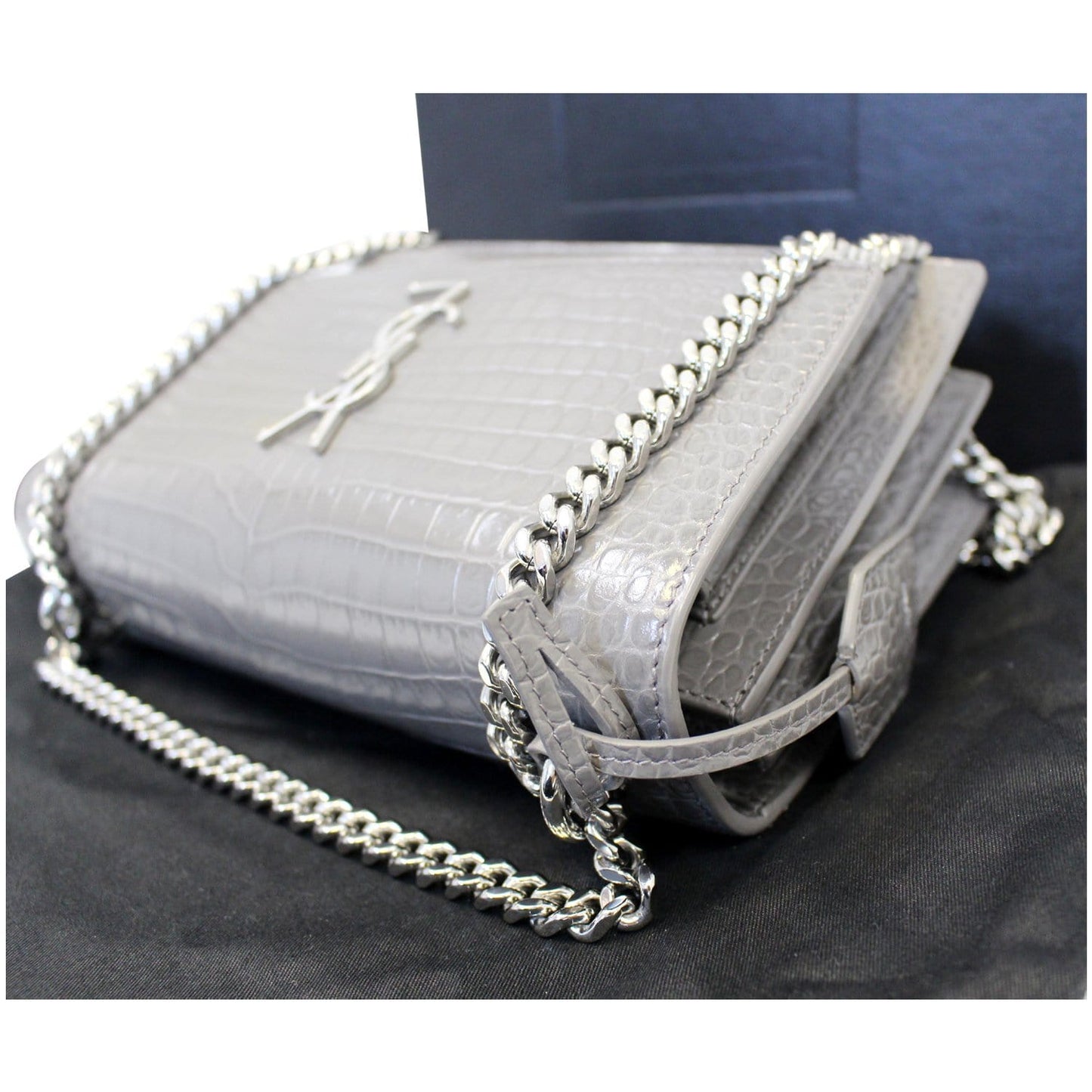 SAINT LAURENT Sunset Medium Crocodile Embossed Leather Crossbody Bag