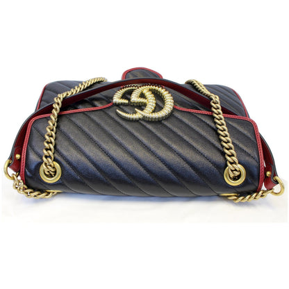 GUCCI GG Marmont Matelasse Leather Shoulder Bag Black/Red 443496