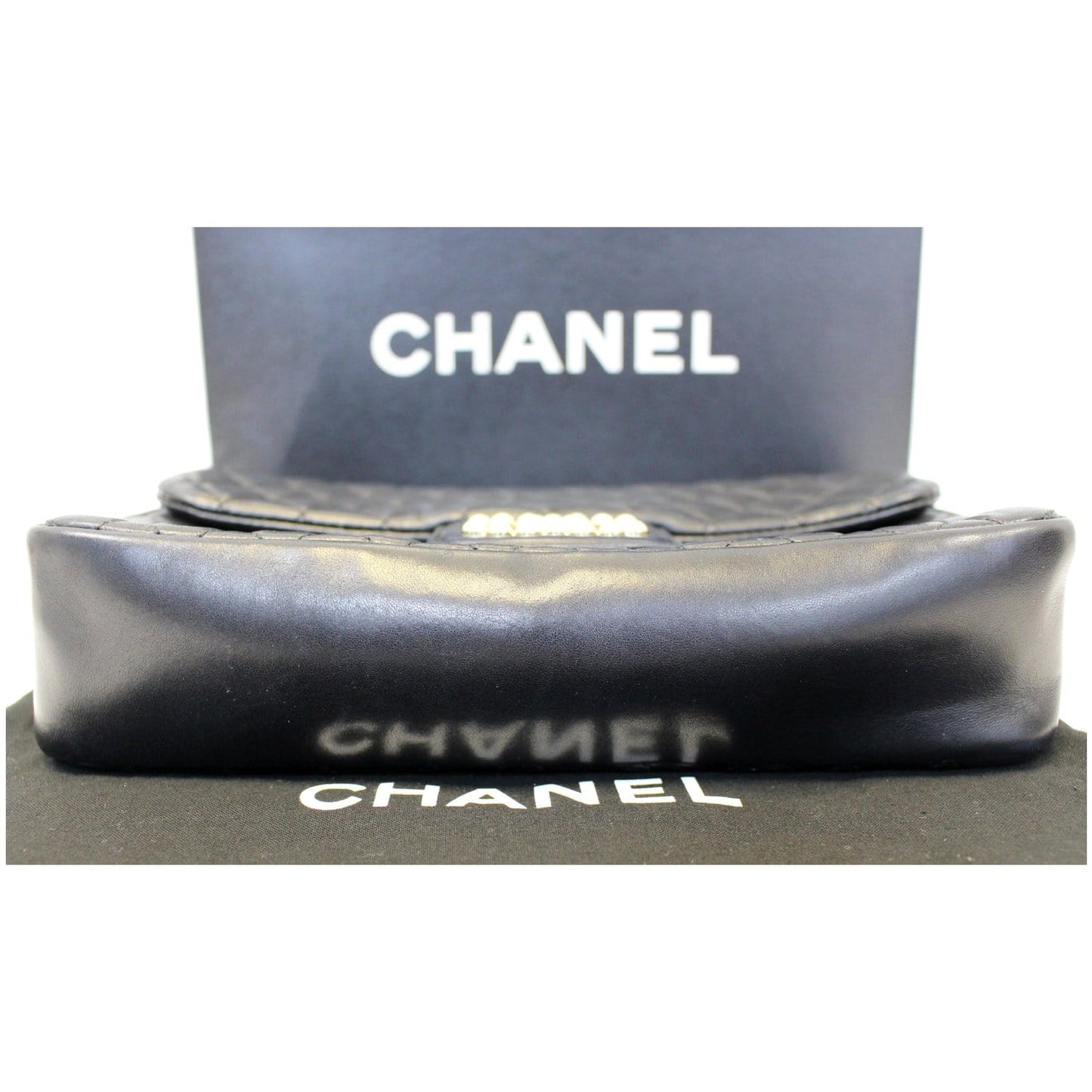 CHANEL Westminster Pearl Flap Lambskin Medium Shoulder Bag Black