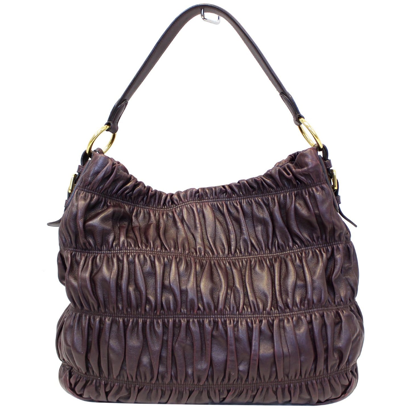 PRADA Gaufre Nappa Leather Hobo Bag Brown