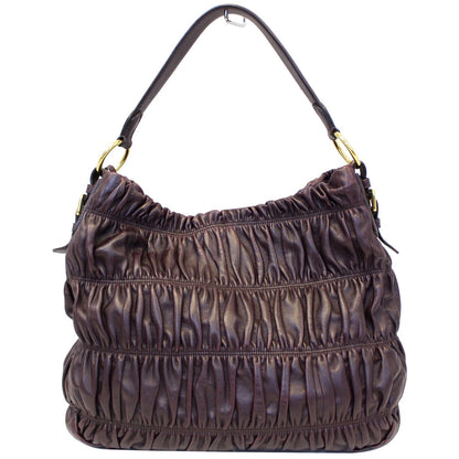 PRADA Gaufre Nappa Leather Hobo Bag Brown