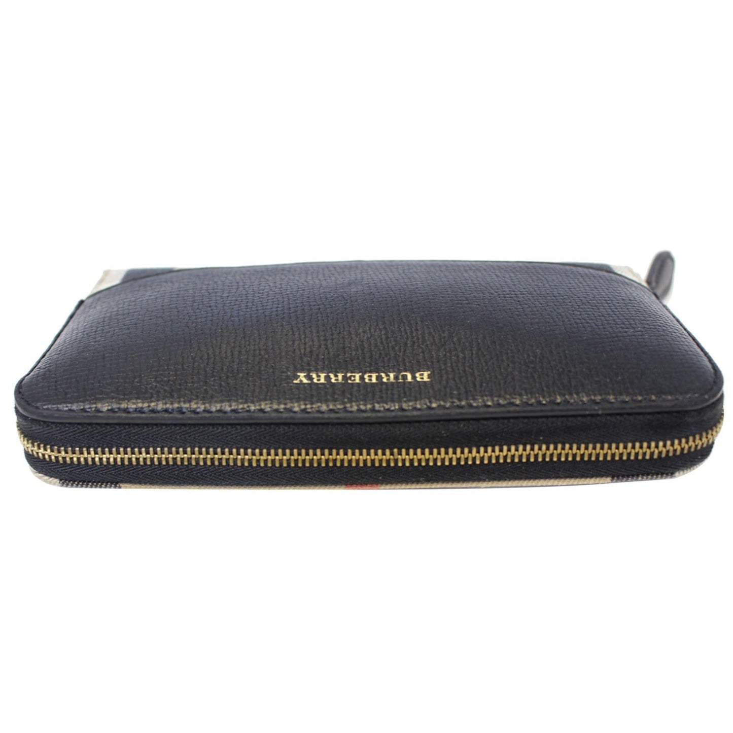 BURBERRY Elmore House Check Calfskin Zip Around Wallet Black