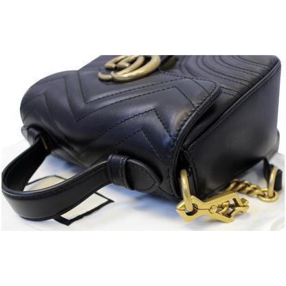 GUCCI GG Marmont Mini Leather Top Handle Shoulder Bag Black 547260