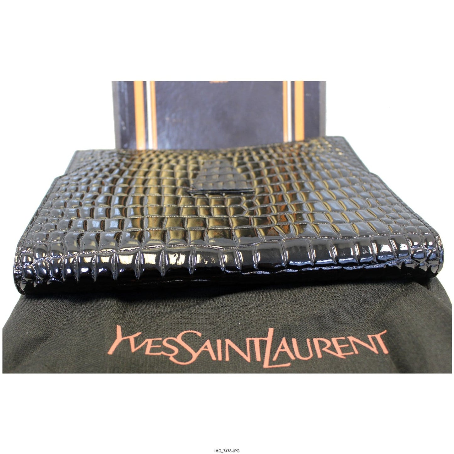 YVES SAINT LAURENT Black Crocodile Leather Clutch Bag