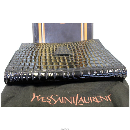 YVES SAINT LAURENT Black Crocodile Leather Clutch Bag