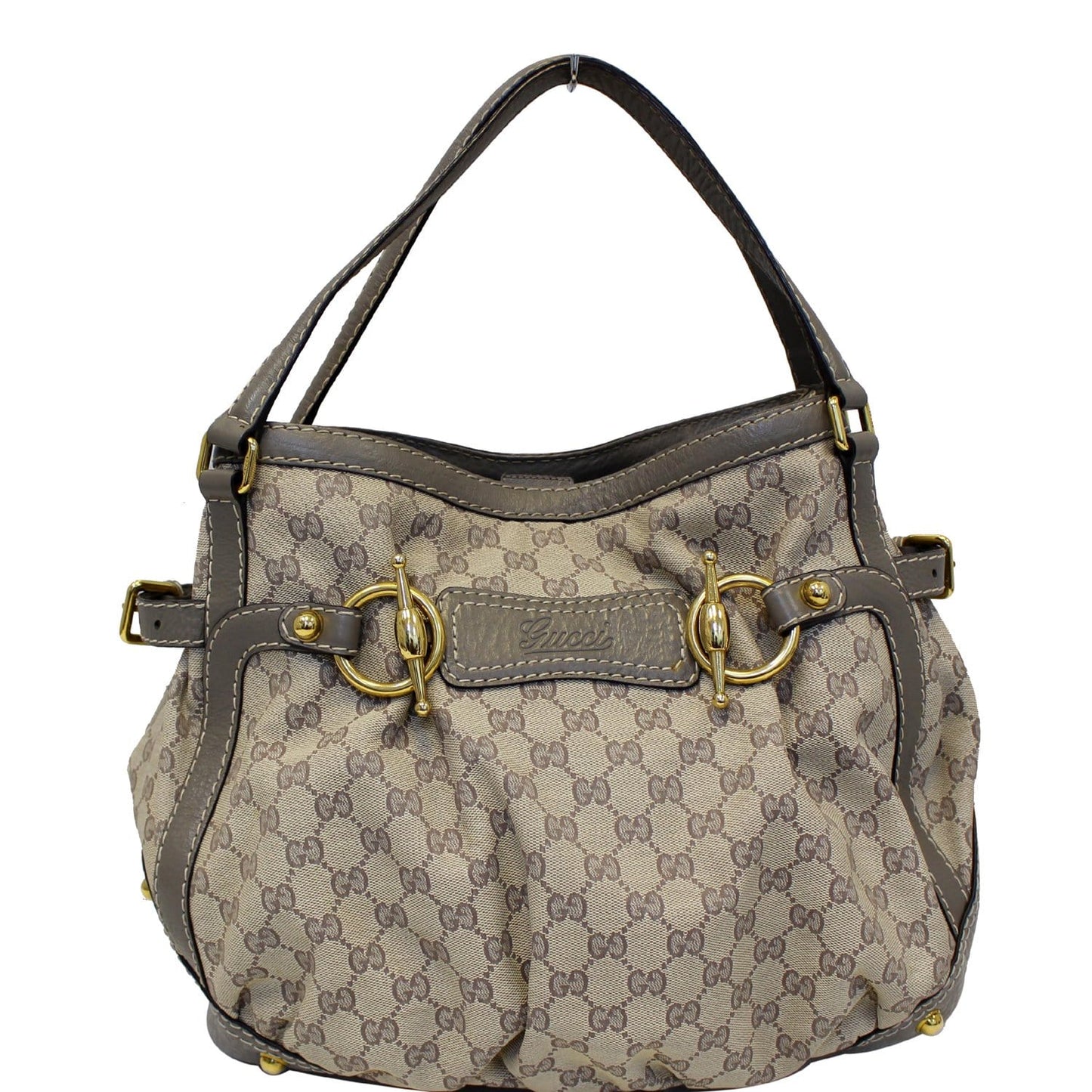 GUCCI Jockey Medium GG Canvas Monogram Tote Bag Beige 203546