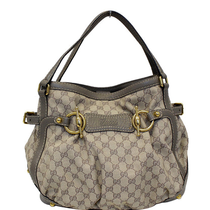 GUCCI Jockey Medium GG Canvas Monogram Tote Bag Beige 203546