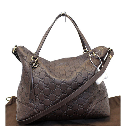 GUCCI Guccissima Leather Bree Top Handle Bag Dark Brown