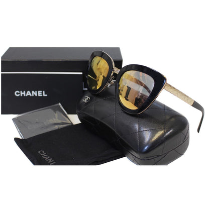 CHANEL Cat Eye Sunglasses Black Gold