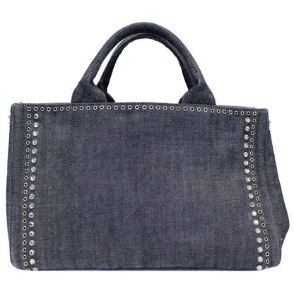 PRADA Canapa Jeweled 2way Tote Bag Denim - Last Call