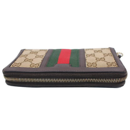 GUCCI Vintage Web GG Canvas Zip Around Wallet Beige