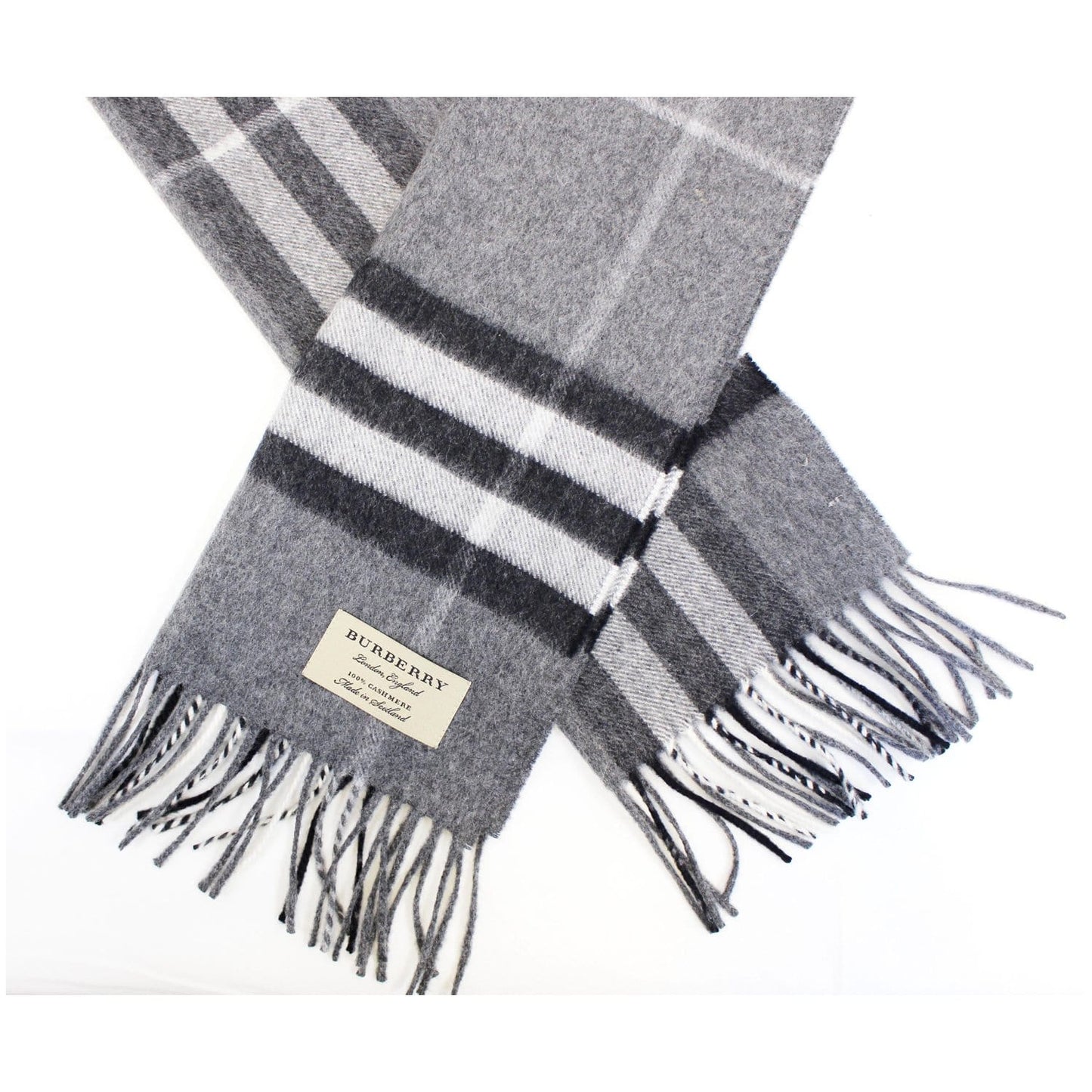 BURBERRY Classic Check Cashmere Scarf Grey