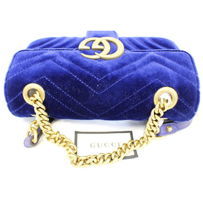 GUCCI GG Marmont Velvet Mini Shoulder Crossbody Bag Blue